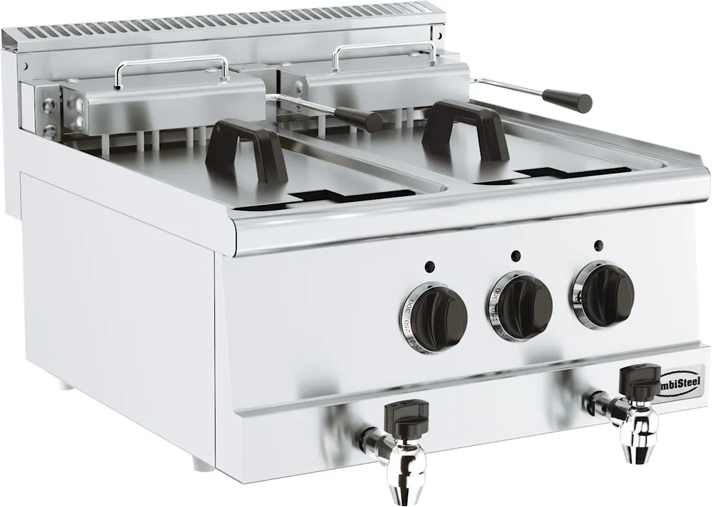 Dagaanbieding Base 600 Elektrische Friteuse Tafelmodel - Tapkraan - 2x 10 Liter - 600x600x(H)300mm