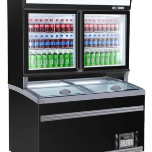 Gereduceerde Prijs Wandvrieskast Zwart - 2 Glazen Deuren - 1454x890x(H)2000mm