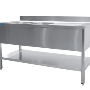 Hete Deal SARO Spoeltafel, 2 wasbakken, links - B 2000 x D 700 mm