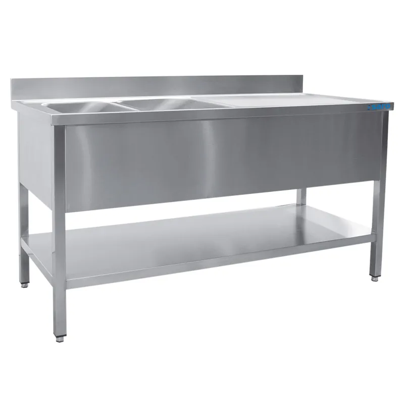 Gecertificeerd SARO spoeltafel,2 wasbakken, links - B 1400x D 600 mm