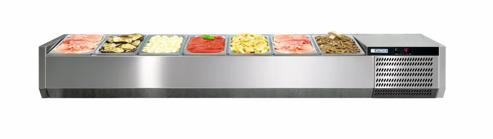 Afinox Vitrine - Opzetkoelvitrine 6 x 1/3 GN L - +2°C / +7°C - VRS 1450/S GN 1/1 zonder glasopbouw Nieuw