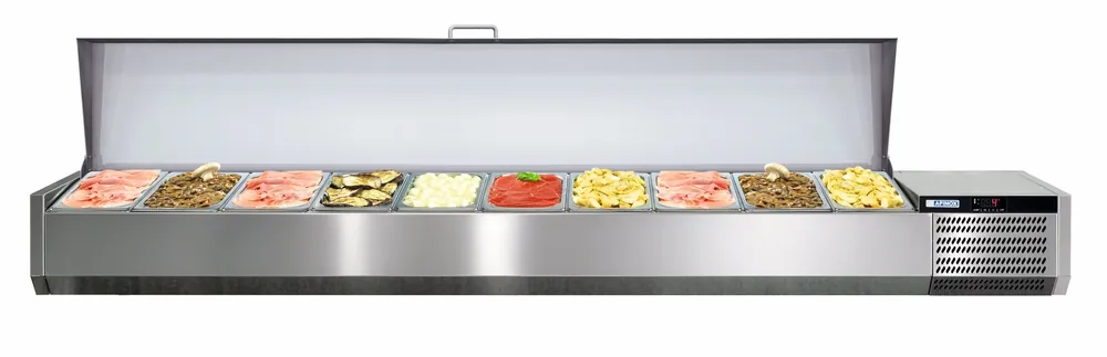 Afinox Vitrine - Opzetkoelvitrine 12 x 1/3 GN L - +2°C / +7°C - VRS 2560/S GN 1/1 RVS deksel Flitsaanbieding