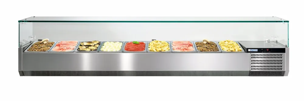 Afinox Vitrine - Opzetkoelvitrine 9 x 1/3 GN L - +2°C / +7°C - VRS 2005/S GN 1/1 met glasopbouw Exclusieve Aanbieding