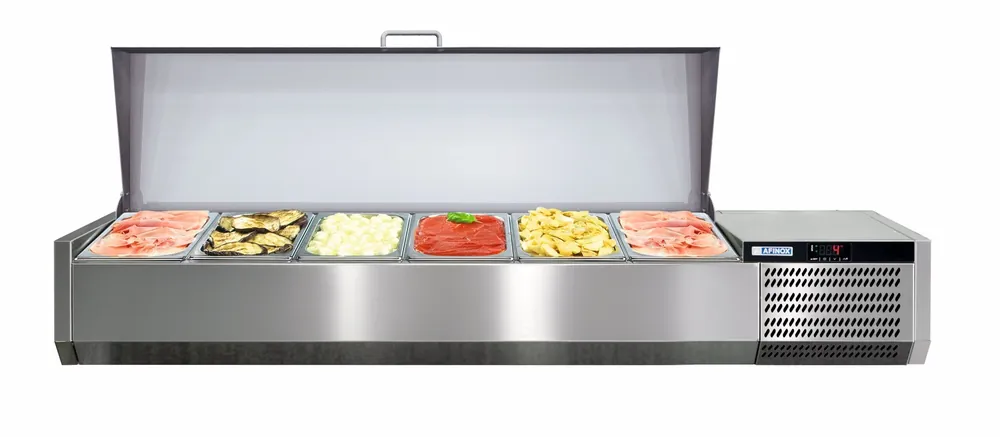 Direct Beschikbaar Afinox Vitrine - Opzetkoelvitrine 5 x 1/3 GN L - +2°C / +7°C - VRS 1300/S GN 1/1 RVS deksel