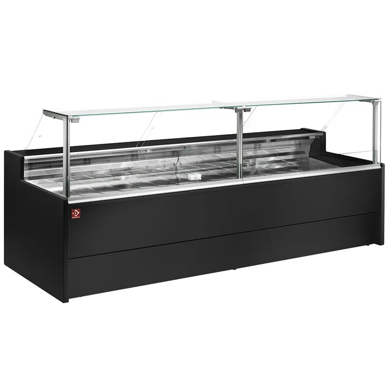 Laatste Versie Koeltoonbank geforceerd met recht frontglas 90° met reserve - ZWART