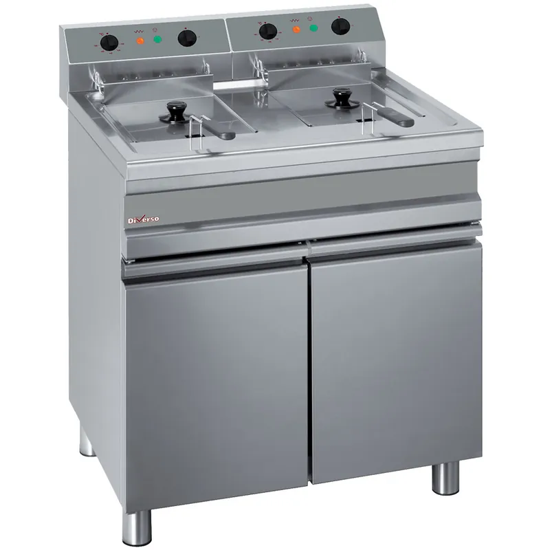 Premium Elektrische frituurpan, 2 kuipen van 14 liter op kast - 750x655x(h)845/985mm