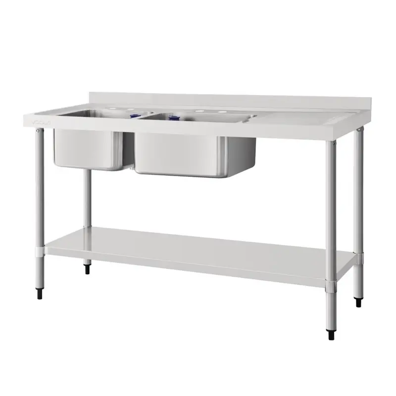 Favoriet Vogue RVS spoeltafel dubbele spoelbak afdruiprek rechts 150x60cm