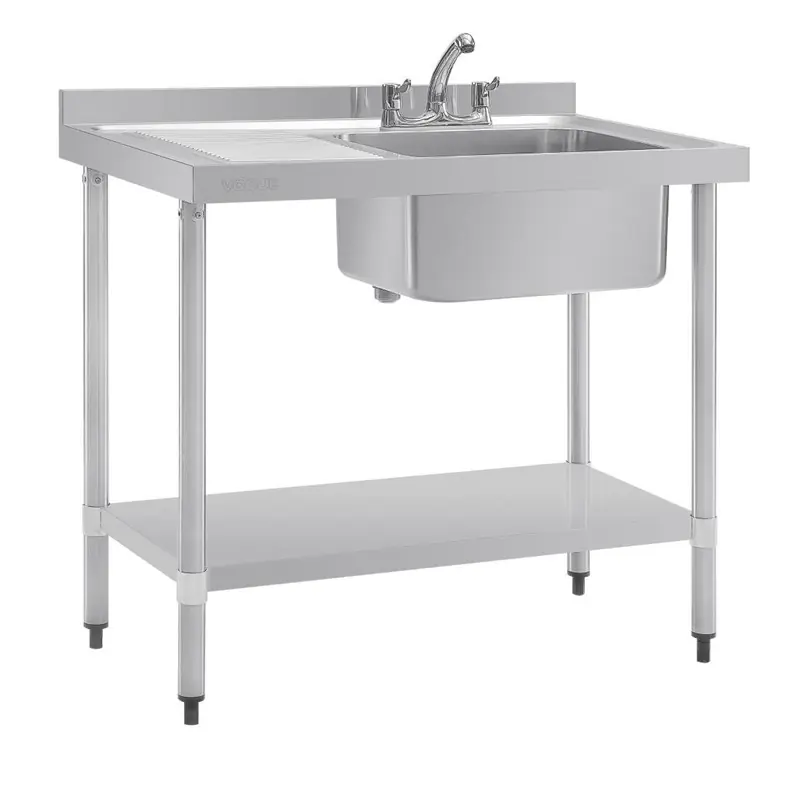 Vogue RVS spoeltafel enkele spoelbak afdruiprek links 100x60cm Populair