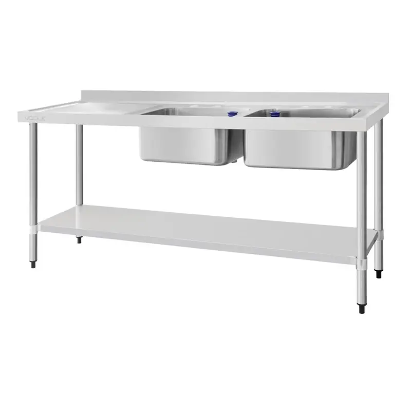 Bestel Nu Vogue RVS spoeltafel dubbele spoelbak afdruiprek links 180x60cm