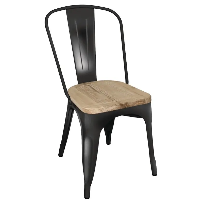 Finale Uitverkoop Bolero stalen stoelen met houten zitting zwart (4 stuks)