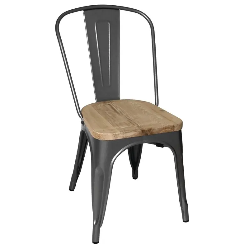 Laatste Versie Bolero stalen stoelen met houten zitting grijs (4 stuks)