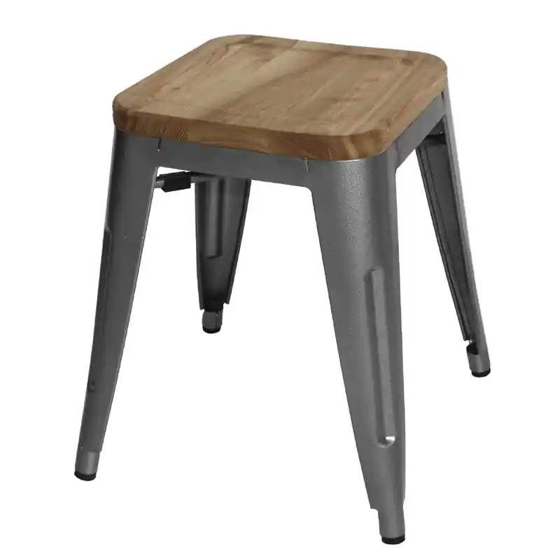 Bolero stalen kruk met houten zitting - grijs (4 stuks) Veilige Betaling