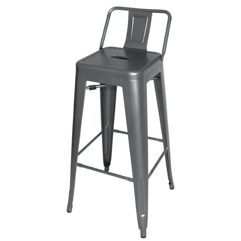 Populair Bolero stalen bistro barkruk met rugleuning grijs (4 stuks)
