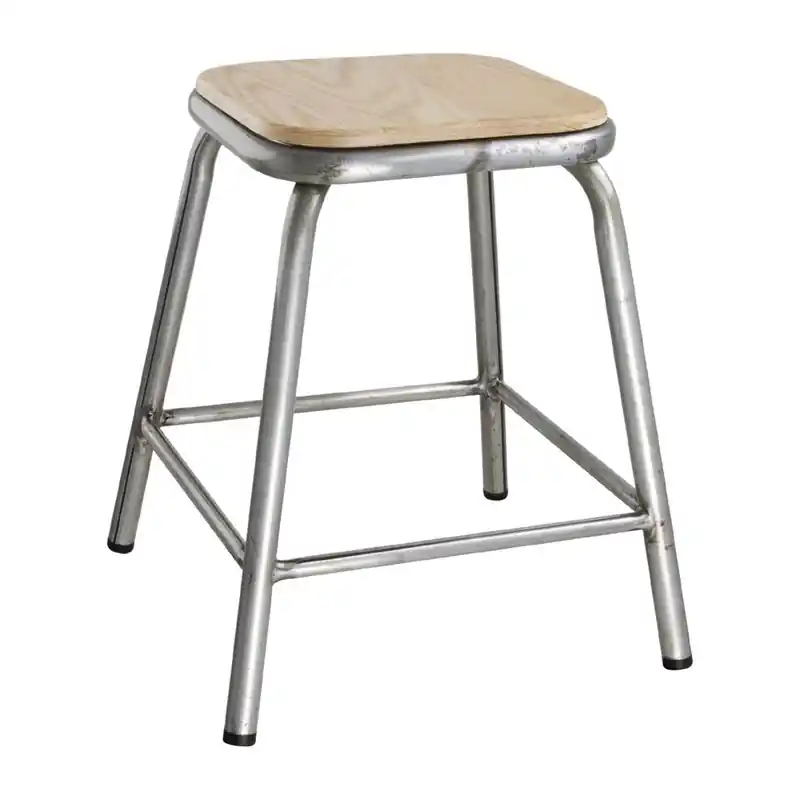 Bolero lage gegalvaniseerd stalen kruk met houten zitting (4 stuks) Beste Prijs