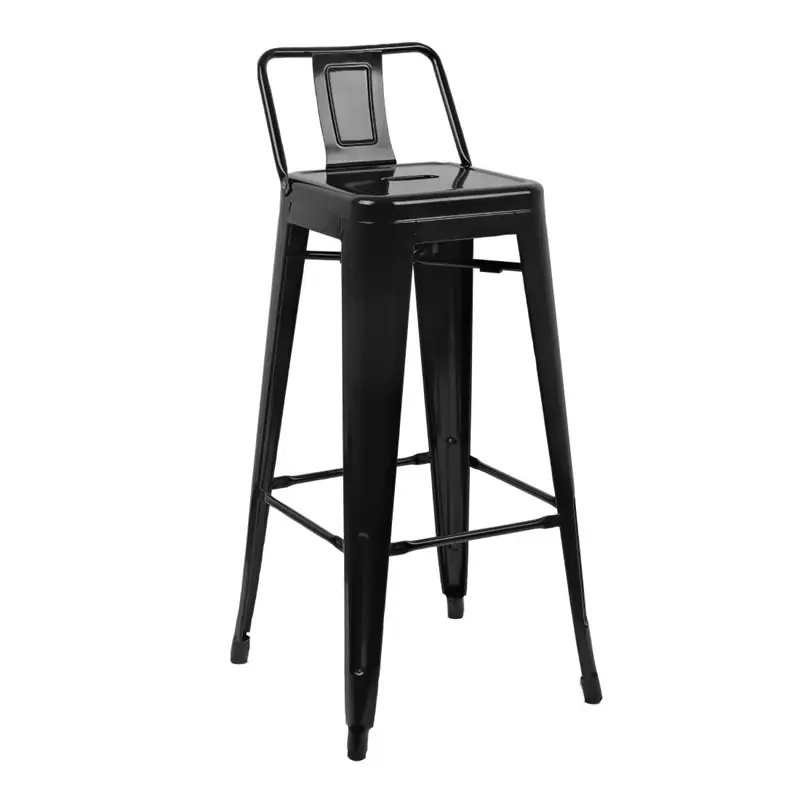 Tijdelijk Beschikbaar Bolero stalen bistro barkruk met rugleuning zwart (4 stuks)