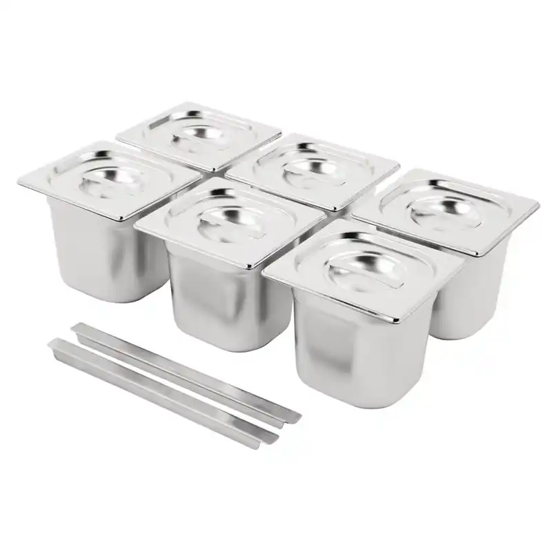 Vogue RVS GN 1/6 bakken 150mm met deksel - 6 stuks Laatste Versie