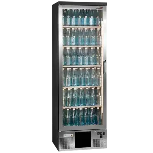 Laatste Kans Flessenkoelkast Antraciet met Chroomstaal Glasdeur Linksdraaiend - Gamko MG3/300LGCS - 600x530x(H)1800/1825mm