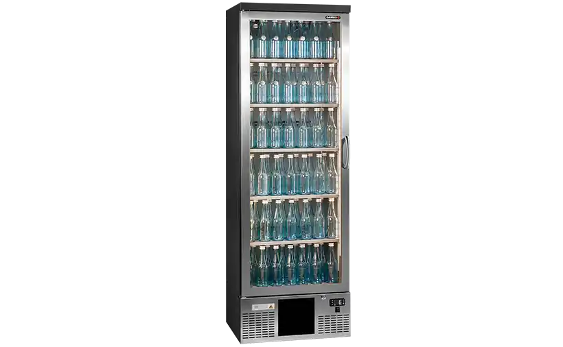 Laatste Kans Flessenkoelkast Antraciet met Chroomstaal Glasdeur Linksdraaiend - Gamko MG3/300LGCS - 600x530x(H)1800/1825mm