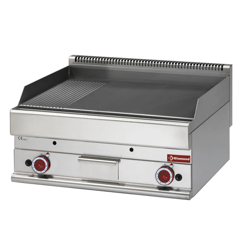 Bakplaat gas 2/3 vlak, 1/3 geribf -Top- - 700x650x(h)280/380mm Voordeelprijs