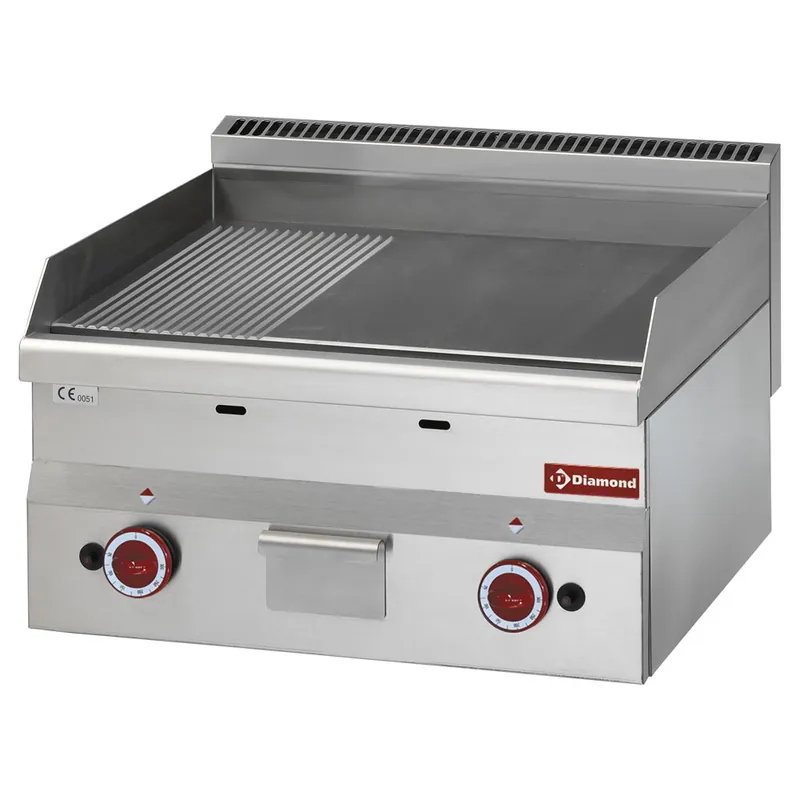 Korting Bakplaat gas, 2/3 glad en 1/3 gegroefd "chroom" -Top- - 600x600x(h)280/400mm