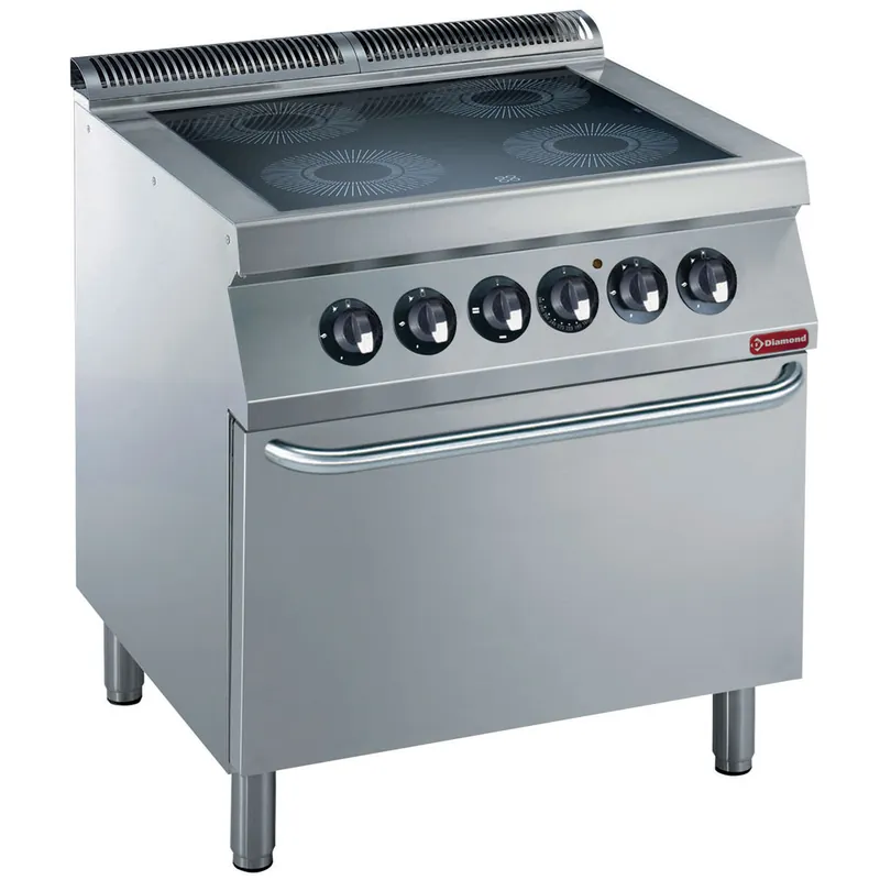 Elektrisch fornuis met oven - 4 vitrokeramische platen - 14,8kW/400V Seizoensaanbieding