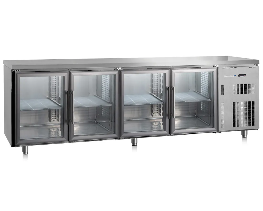 Marecos Softline koelwerkbank - 4 glasdeuren+spatrand - 2500x700x(h)850mm Dagaanbieding