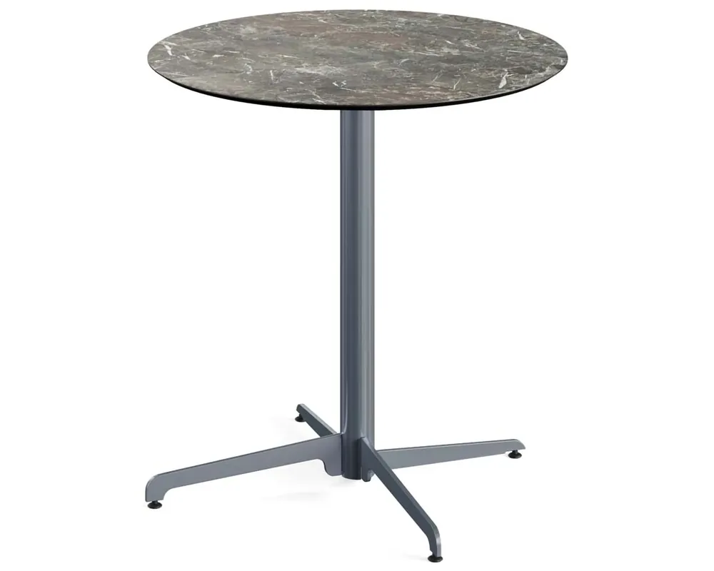 X Cross terrastafel grijs frame + Galaxy Marble HPL tafelblad tafelblad Ø70cm Direct Beschikbaar