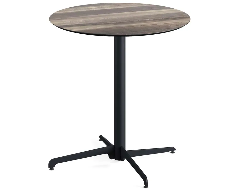 X Cross terrastafel zwart frame + Tropical Wood HPL tafelblad tafelblad Ø70cm Veilige Betaling