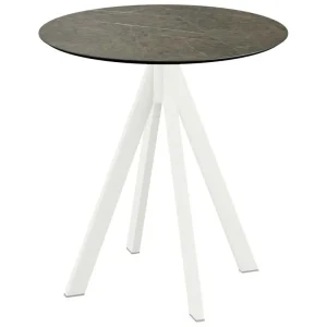 Infinity terrastafel wit frame + Midnight Marble HPL tafelblad tafelblad Ø70cm Weekendaanbieding