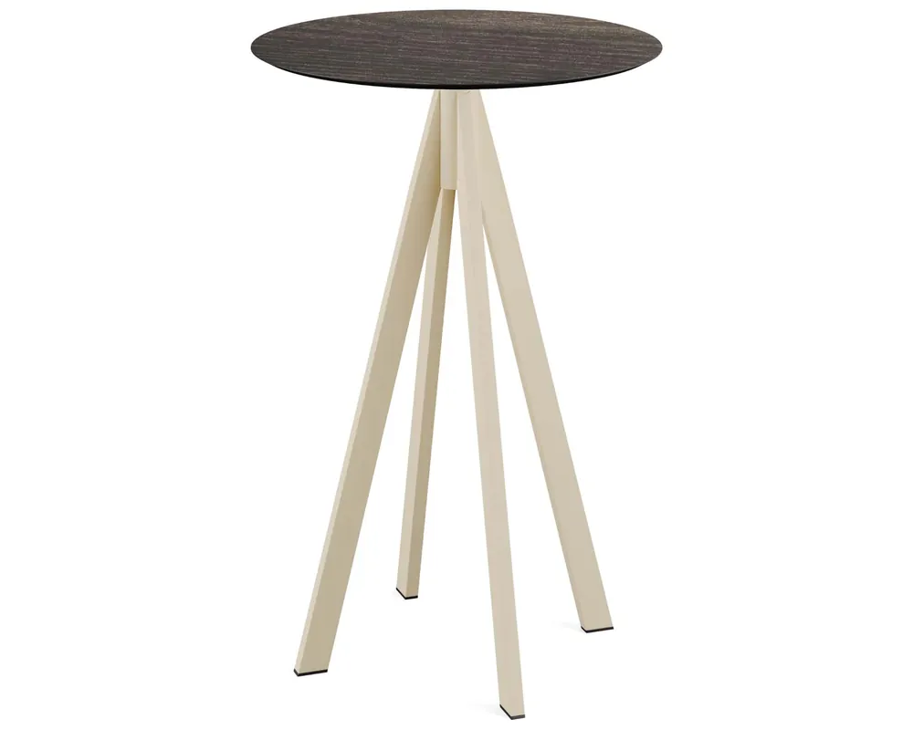 Infinity statafel zand frame + Riverwashed Wood HPL tafelblad Ø70cm Seizoensaanbieding