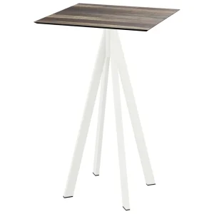 Gereduceerde Prijs Infinity statafel wit frame + Tropical Wood HPL tafelblad 70x70cm