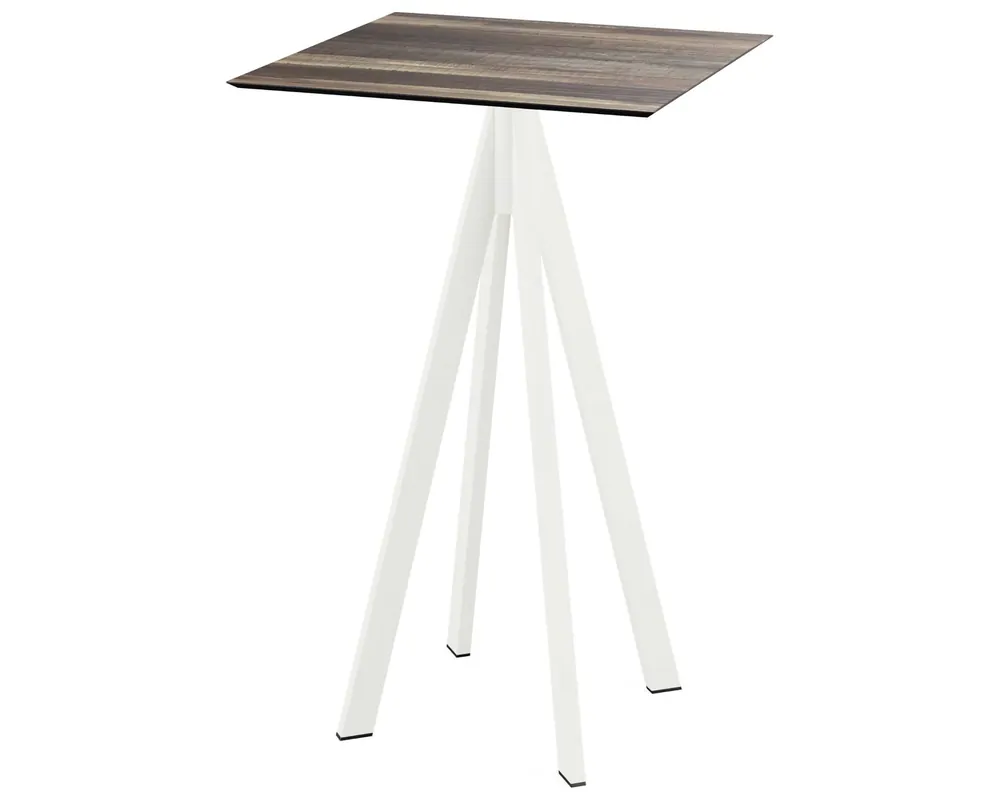 Gereduceerde Prijs Infinity statafel wit frame + Tropical Wood HPL tafelblad 70x70cm