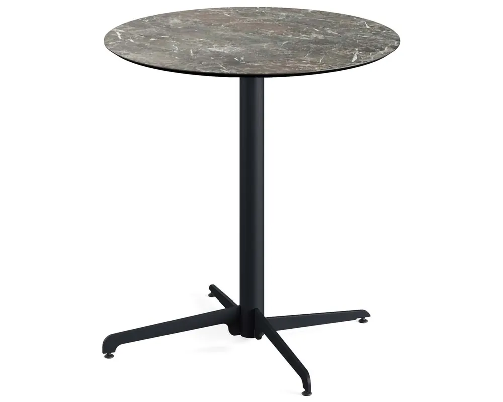 X Cross terrastafel zwart frame + Galaxy Marble HPL tafelblad tafelblad Ø70cm Hoge Kwaliteit