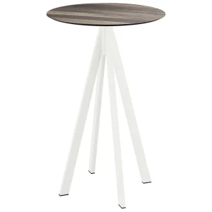 Infinity statafel wit frame + Tropical Wood HPL tafelblad Ø70cm Op = Op