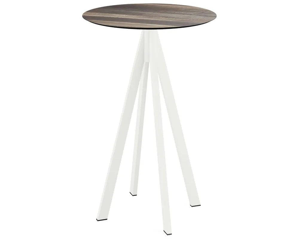 Infinity statafel wit frame + Tropical Wood HPL tafelblad Ø70cm Op = Op