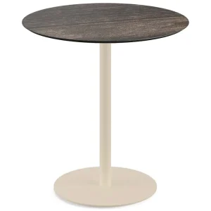 Premium Urban terrastafel zand frame + Riverwashed Wood HPL tafelblad Ø70cm