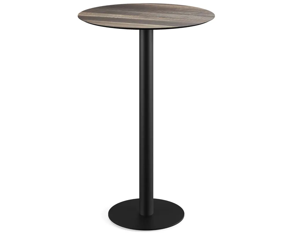Urban statafel zwart frame + Tropical Wood HPL tafelblad Ø70cm Koopje