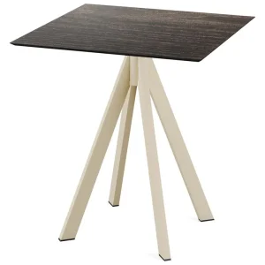 Goedkoop Infinity terrastafel zand frame + Riverwashed Wood HPL tafelblad tafelblad 70x70cm