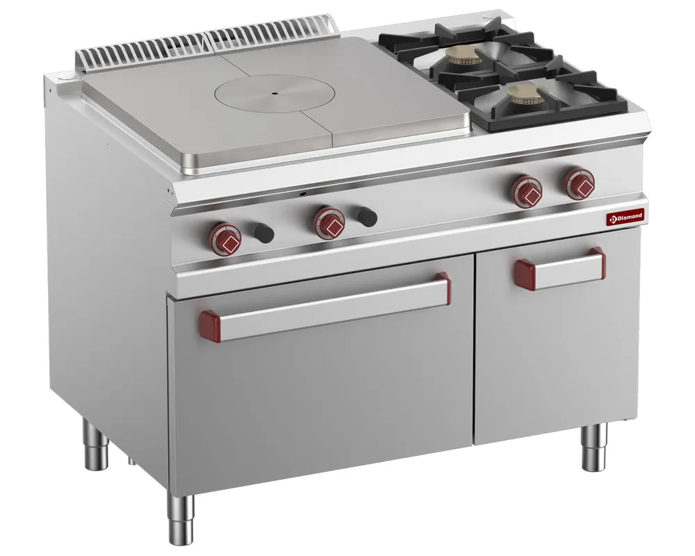 Finale Uitverkoop Doorkookplaat met 2 gasbranders - Gasoven 2/1GN - 1100x730x(h)920mm