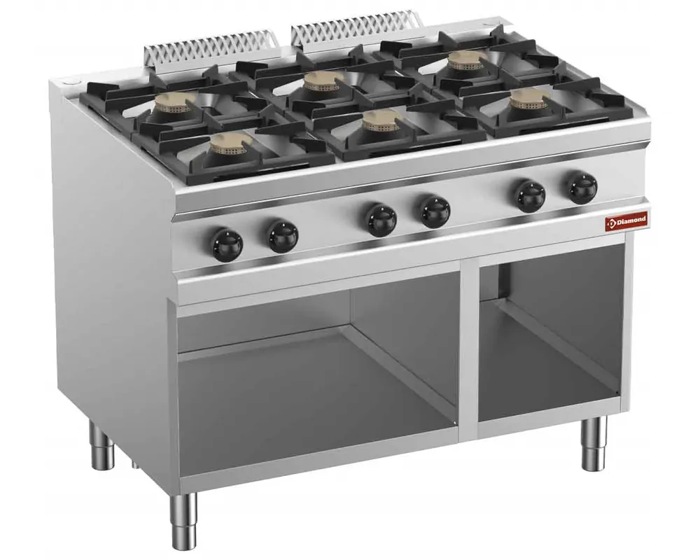 Goedkoop Gasfornuis 6 branders, op open kast - 1100x700x(h)850mm
