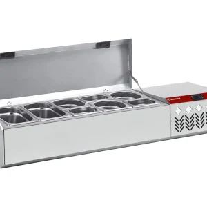 Voordeelprijs Opzetkoelvitrine met RVS deksel 5x 1/4GN - 1330x324x(h)387/401mm