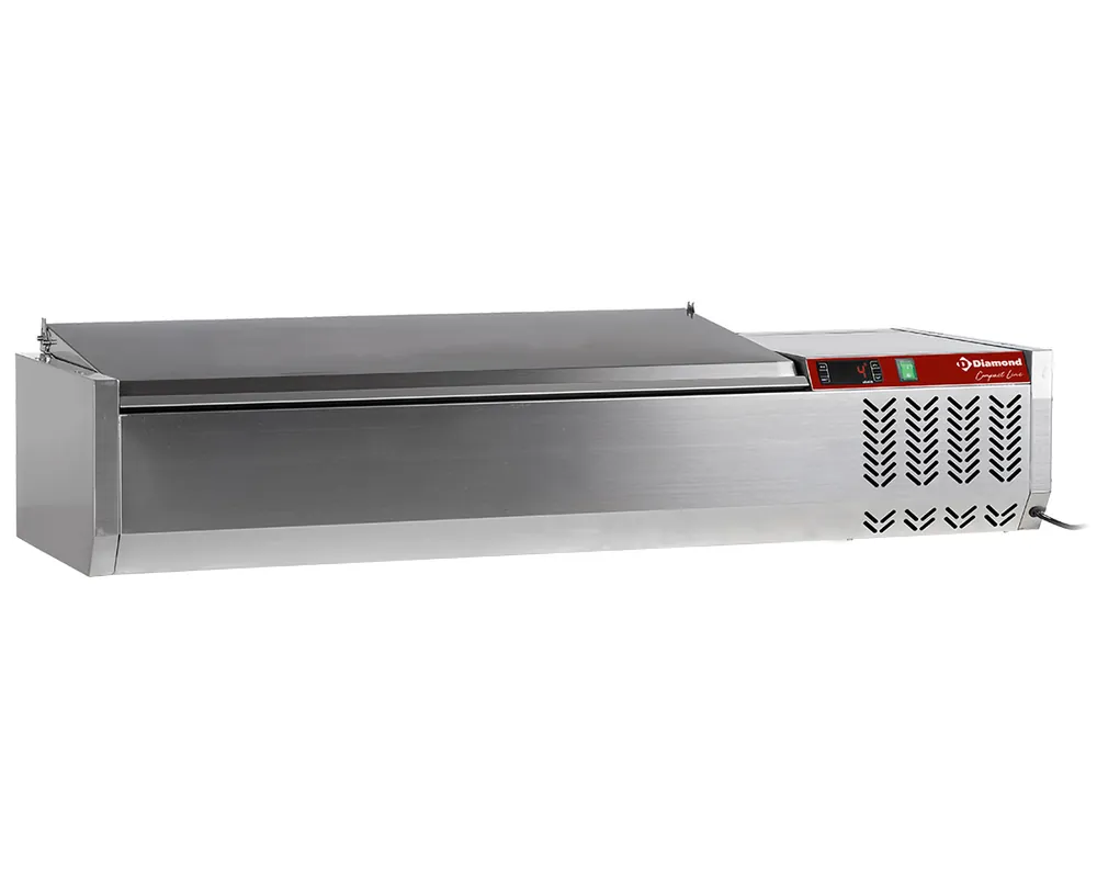 Lage Prijs Gekoelde opzetvitrine 3 x GN 1/3 & 1x GN 1/2 -150 mm, met R.V.S. deksel - 1200x395x(h)282mm