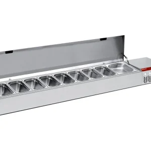 Opzetkoelvitrine met RVS deksel 10x 1/3GN - 2260x384x(h)387/401mm Actieprijs