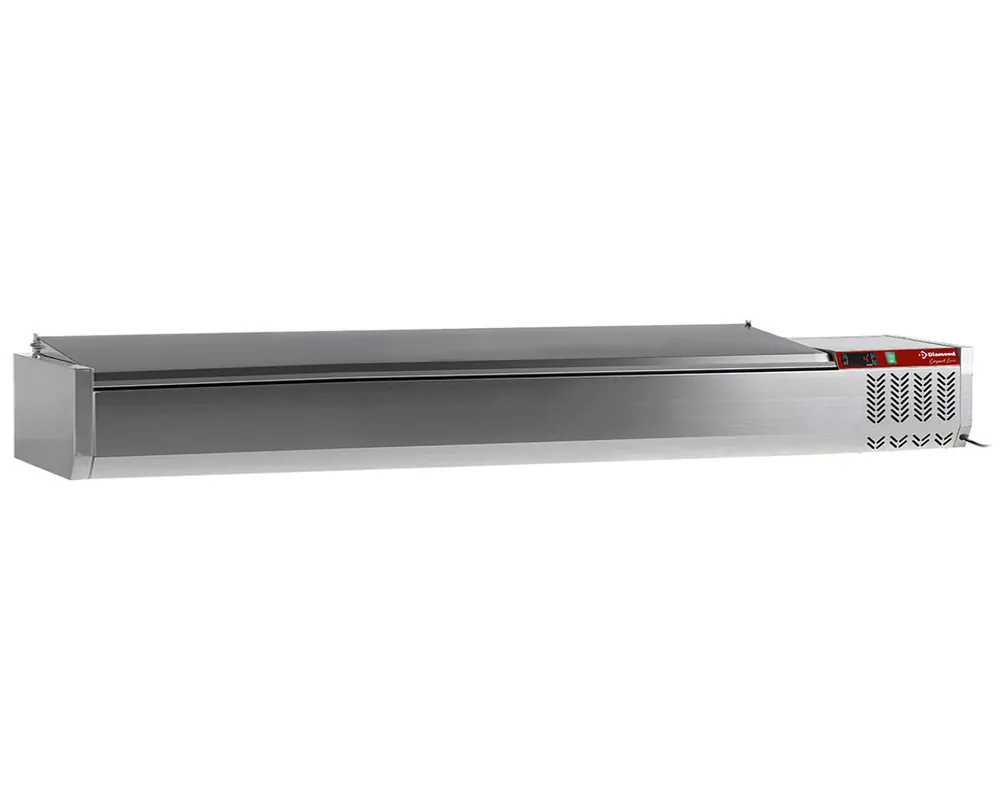 Direct Beschikbaar Gekoelde opzetvitrine 9x GN1/3-150 mm, met R.V.S. deksel - 2000x395x(h)282mm
