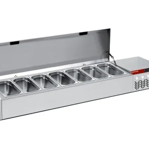 Opzetkoelvitrine met RVS deksel 7x 1/3GN - 1795x384x(h)387/401mm Express Levering