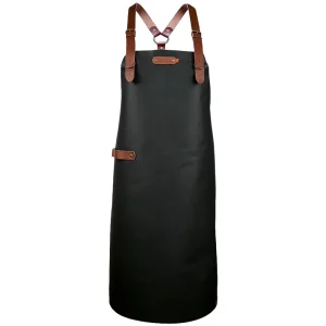 Leren schort met schouderbanden - 89cm lengte - Zwart Uitverkoop