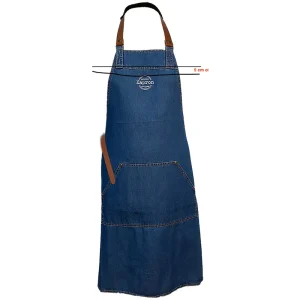 Actieprijs Denim schort - Medium washed - Leren schouderbanden cognac