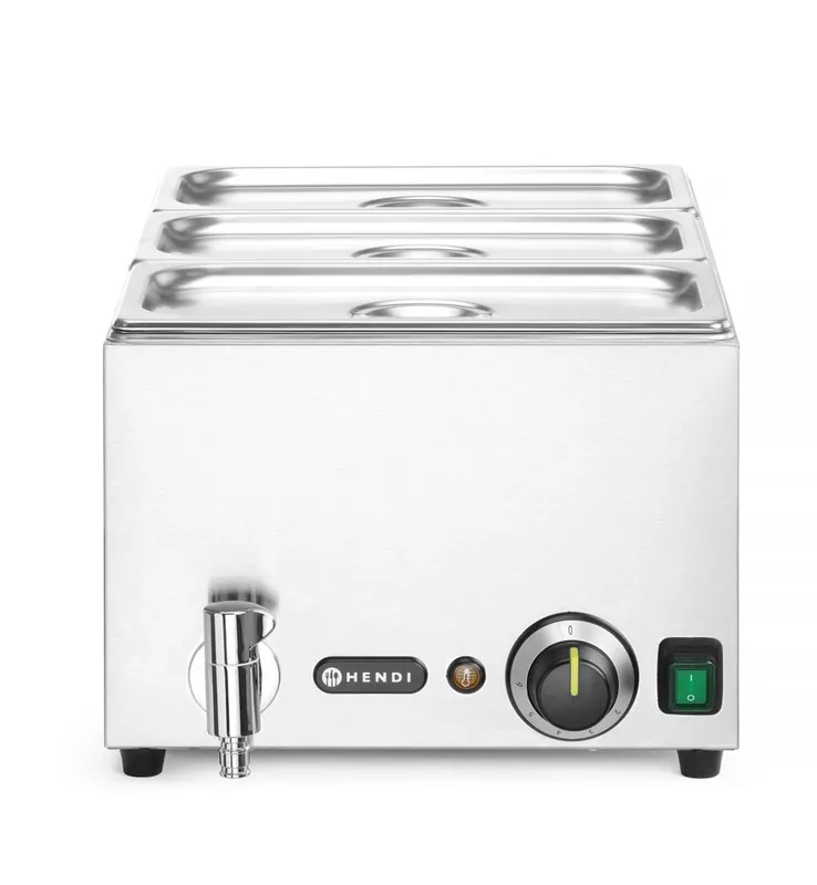 Lage Prijs Ranger Set: Bain-marie met afvoerkraan + 3x GN 1/3 en deksel - GN 1/1 - 230V/1000W - 604x332x(H)242mm