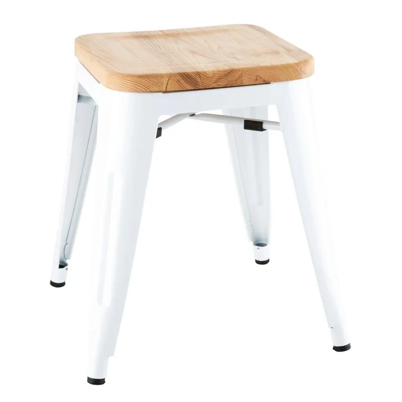 Bolero bistro lage krukken met houten zitkussen wit (4 stuks) Superprijs