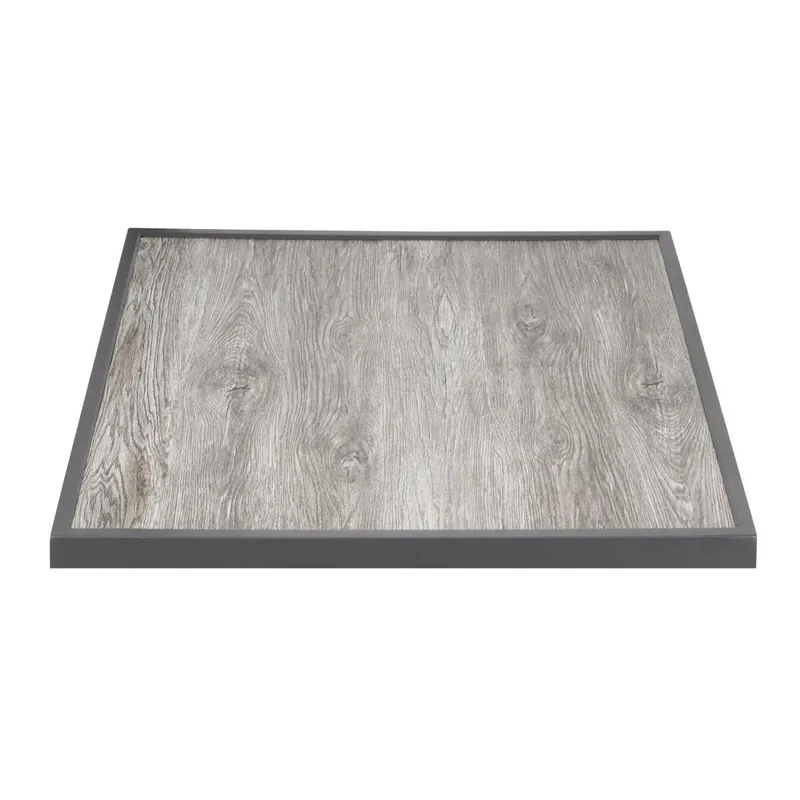 Bolero tafelblad van gehard glas met houtnerfeffect voor buiten, grijze rand 700 mm Seizoensaanbieding